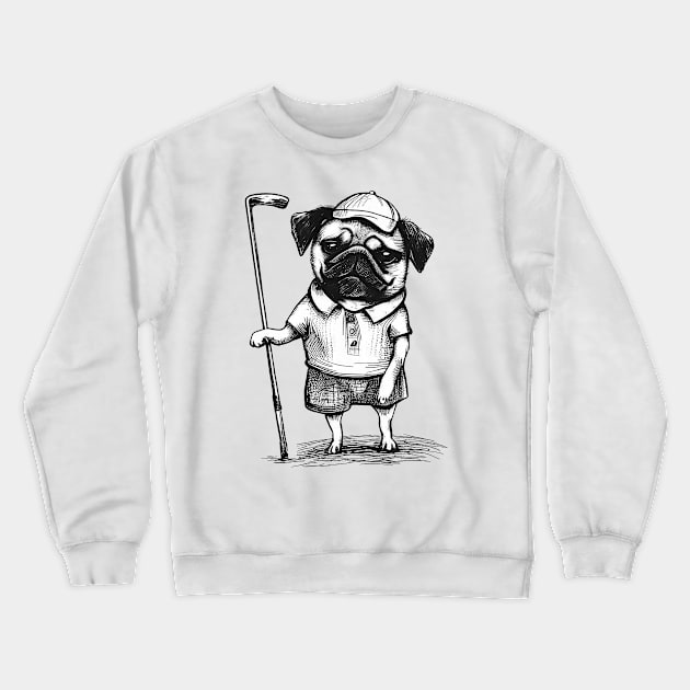 Golf Pug Crewneck Sweatshirt by Pickledjo